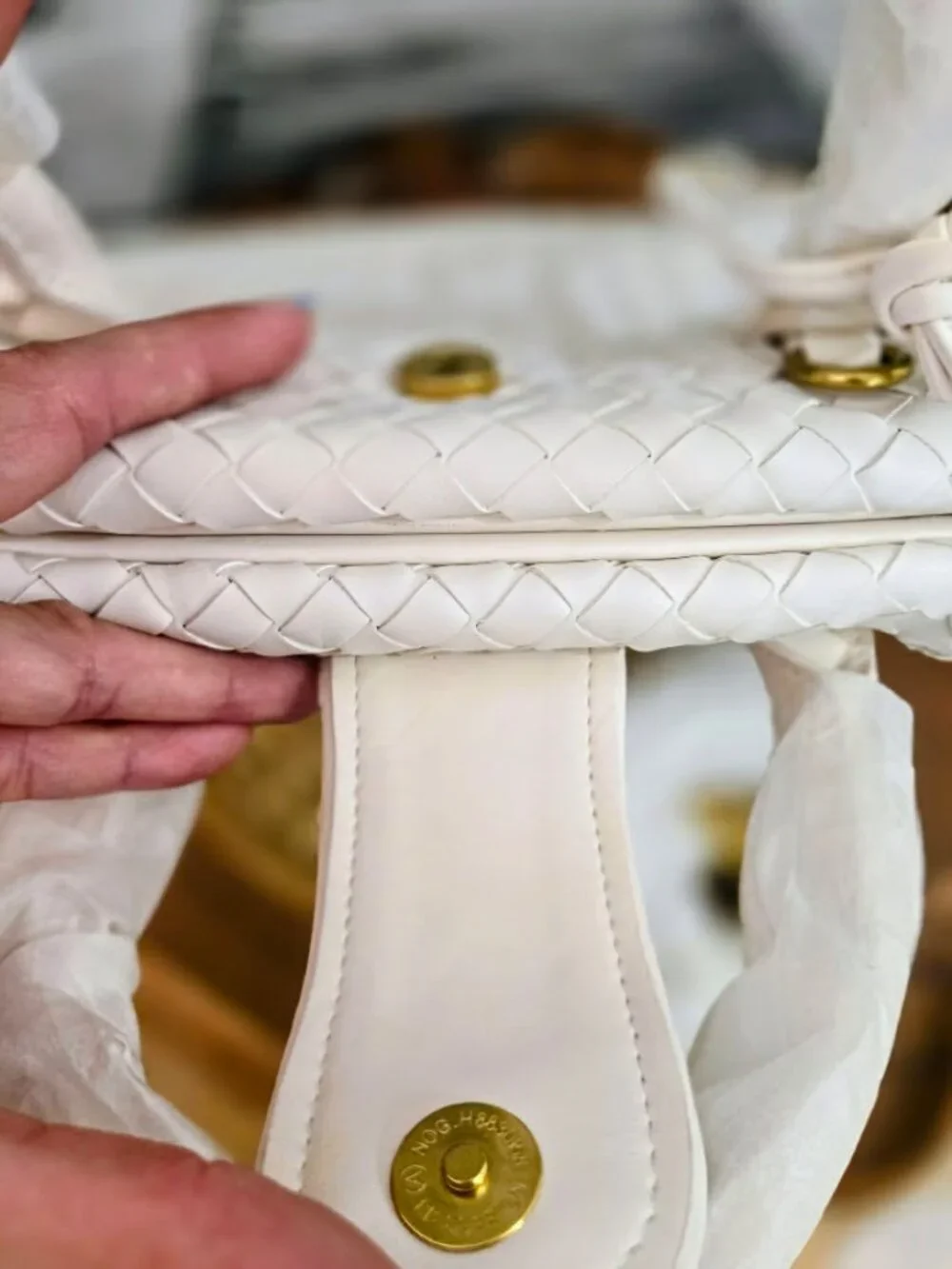 White Woven Intrecciato Style Satchel & Crossbody Bag, NEW